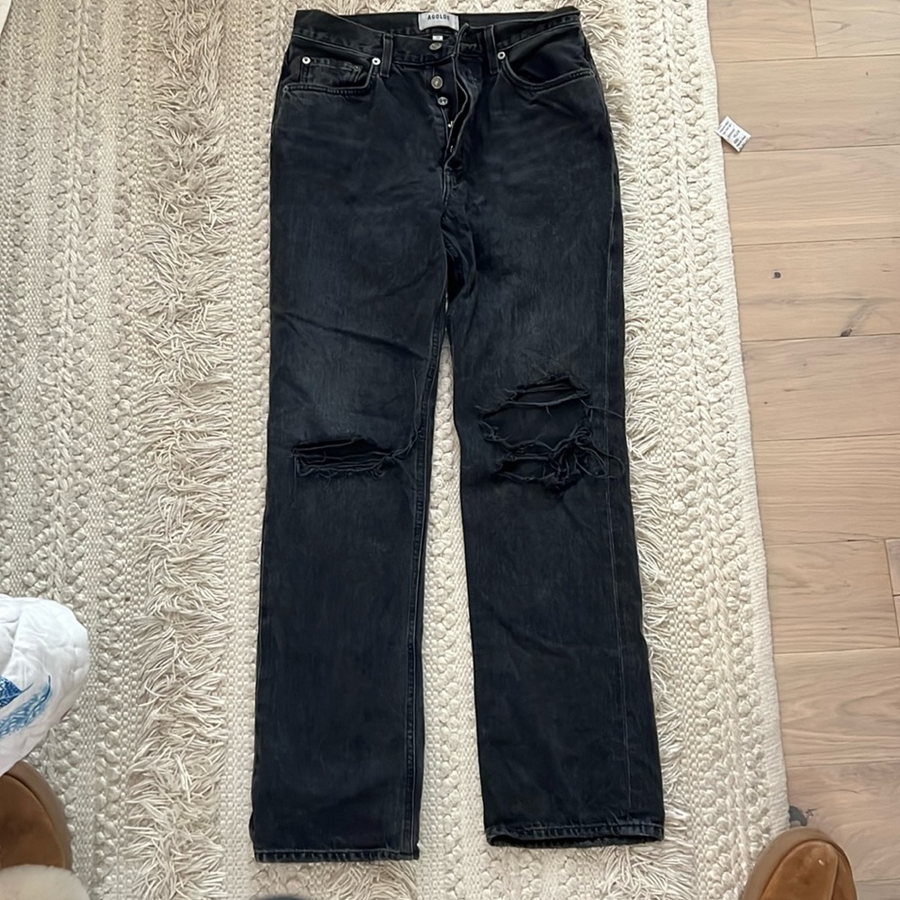 AGOLDE black ripped straight jeans